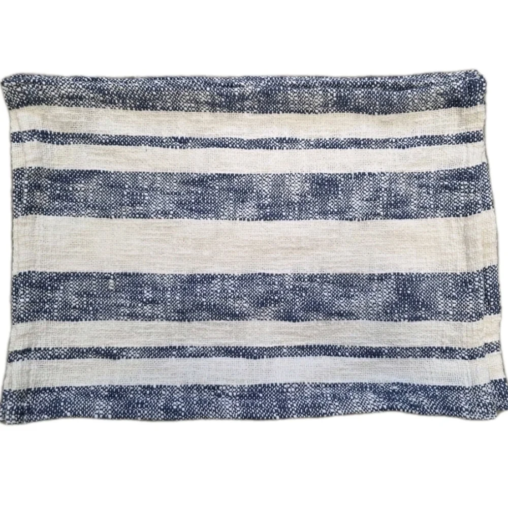 BLUE WHITE Striped Placemats Set 8 Linen Like Knit Cottage  Tabletop NWOT Decor
